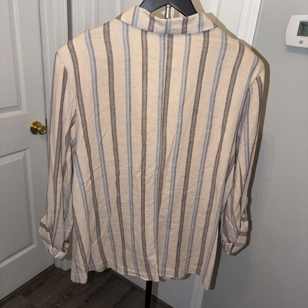 Est 1946 Cato Womens L Linen Blend Striped Loose Lightweight Blazer Coastal EUC - Picture 5 of 9